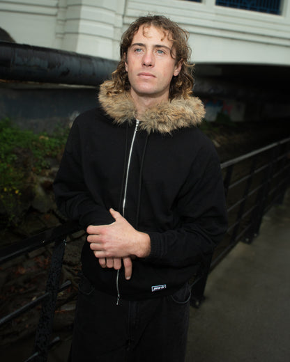 FUR ZIP HOOD BLACK (SOFT CUT)