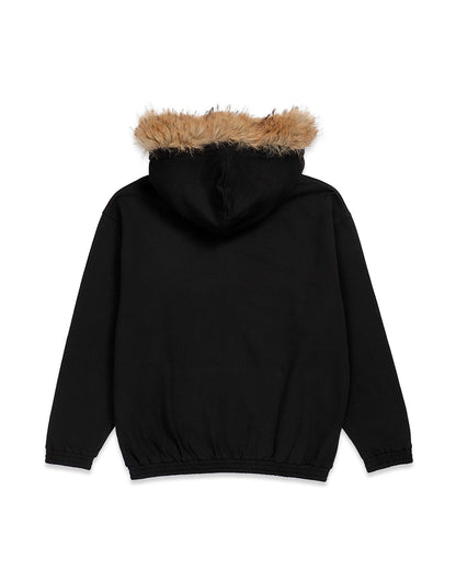 FUR ZIP HOOD BLACK (SOFT CUT)