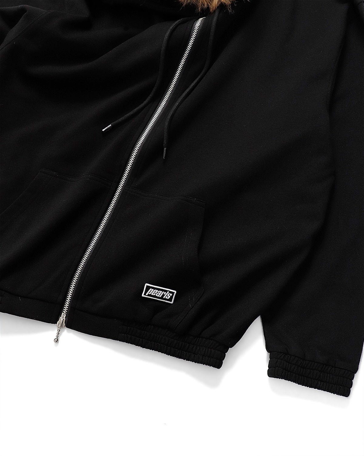 FUR ZIP HOOD BLACK (SOFT CUT)