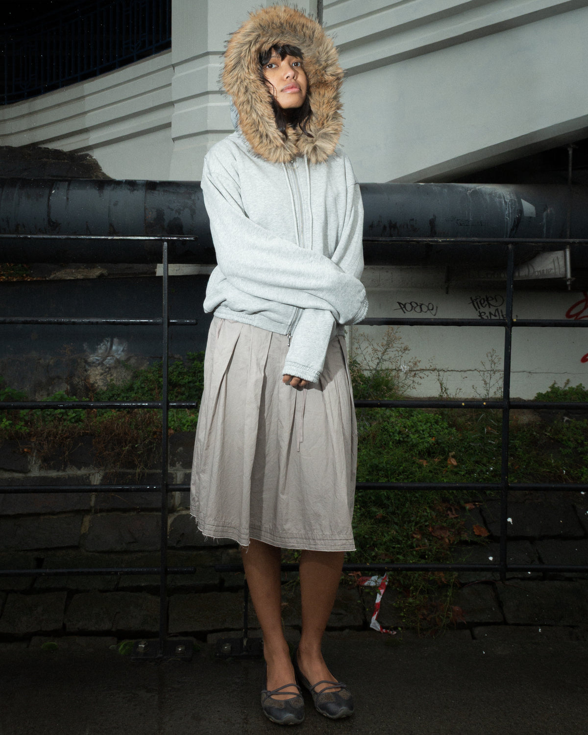 FUR ZIP HOOD GREY MARLE (SOFT CUT)